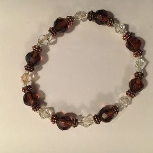 Costume Crystal Bracelet/Brown and Clear Beads